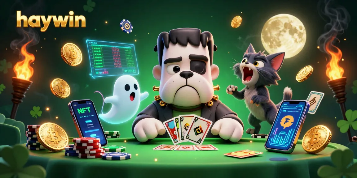 Experience the excitement of haywin as a cartoon bulldog deals cards amid vibrant gambling elements.