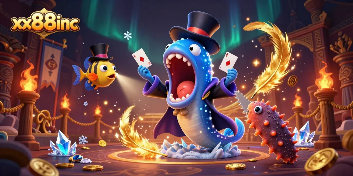 xx88inc engages players with vibrant 3D casino magic, showcasing card tricks amidst a captivating underwater scene.