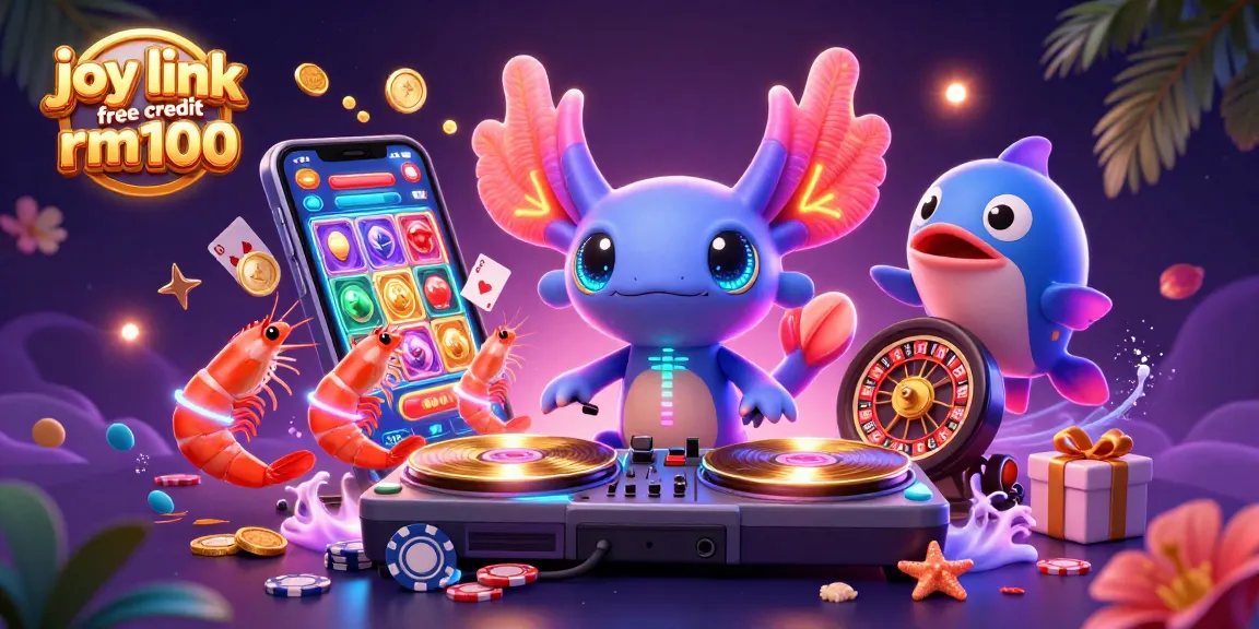 Engage with joy link free credit rm100 featuring a vibrant axolotl DJ and energetic underwater party elements.