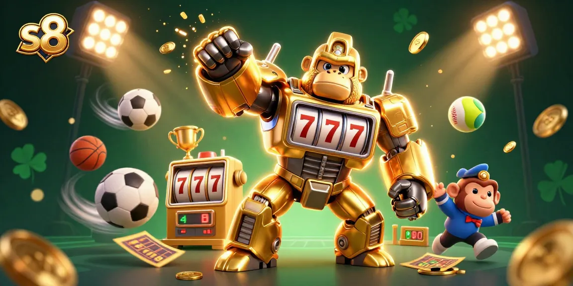S8 transforms gaming excitement with animated slots and sports betting in a vibrant 3D scene.