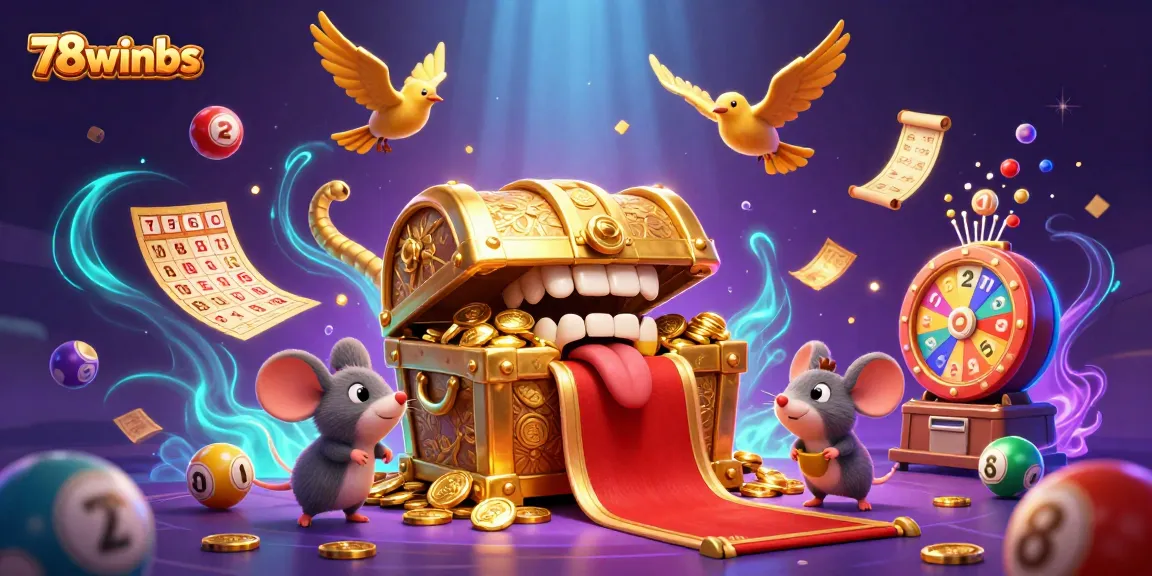 Engage with vibrant 78winbs lottery elements and treasures in a lively casino scene.