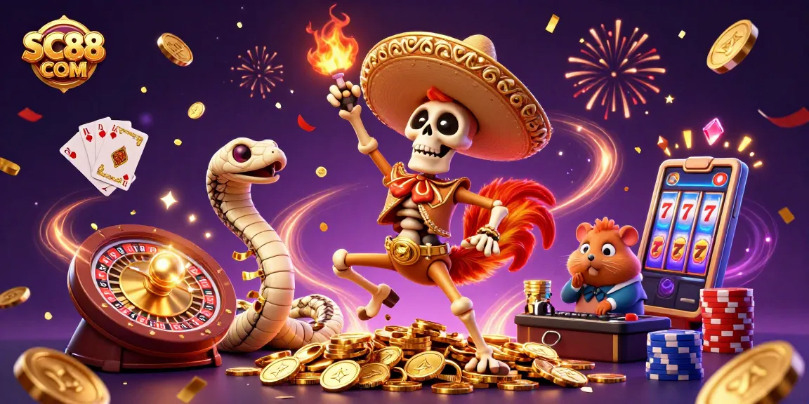 Engage with SC88 COM's thrilling casino experience featuring lively characters and dazzling gaming elements.